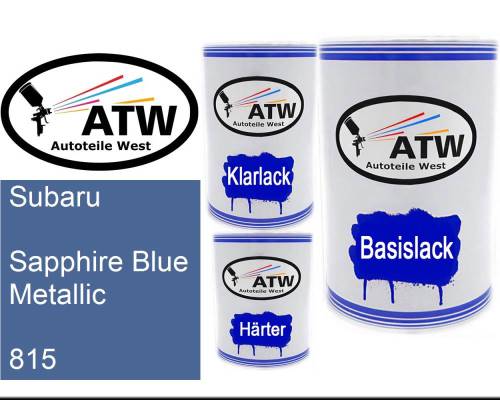 Subaru, Sapphire Blue Metallic, 815: 500ml Lackdose + 500ml Klarlack + 250ml Härter - Set, von ATW Autoteile West.